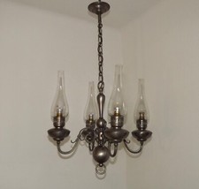 Lanterne soufflée main lustre flamand 4 lumières étain français vintage 5104