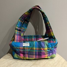Petit sac à main porté épaule en tissu madras Matelassé