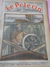 Pardon des Terre Neuvas St Malo Timonier à la barre Goélette dessin Print 1935