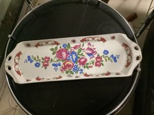 Grand Plateau à CAKE Porcelaine Portugal J.C Vintage. Dessin Rehaussé Main.