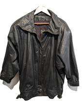 Blouson retro cuir noir Gino di Giorgio vintage 80's pour femme taille M #1c