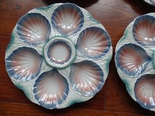 FOUR PLATES OYSTER SHELLS MAJOLICA SARREGUEMINES FRANCE CIRCA 1920s'