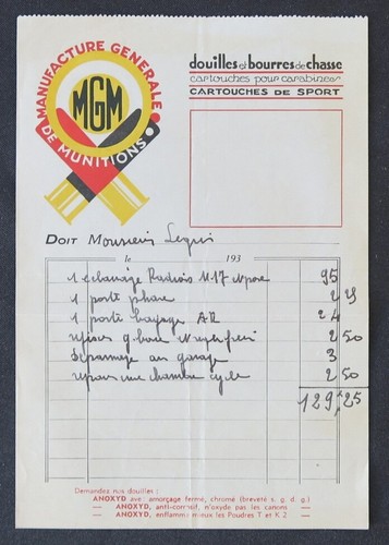 Facture 1930 mgm manufacture - facture,