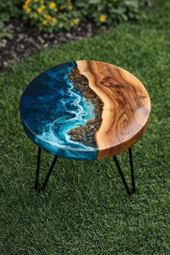 Table basse époxy océan - , bleu