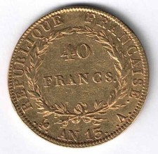 40 FRANCS OR NAPOLEON tête