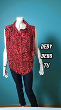 Deby Debo Taille Unique - 42 chemise blouse tunique manches courtes rouge noir