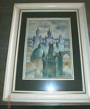 SUPERBE aquarelle/TOITS DE LA VIEILLE VILLE/SIGNE MAJER 93/19x27/CADRE 33 X 43cm