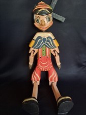 Belle marionnette ancienne articulée cordes Pinocchio en bois peint -collection 