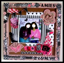 cadre photo 30x30 cm "AMIES" - unique et personnalisé - réalisé en scrapbooking
