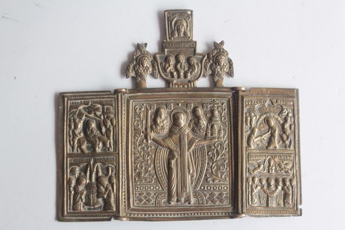 Icône triptyque bronze - , saint