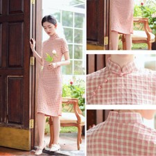 Chinois Traditionnel Qipao Carreaux Midi Qipao Robe Oriental Robe Doux