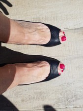 escarpins 39 Cosmoparis cuir noir bout ouvert 