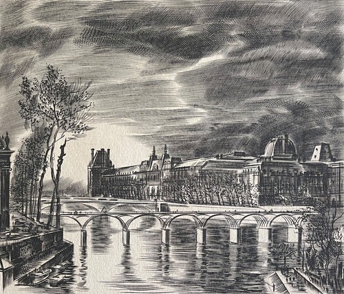 Paris seine louvre - paris, burin
