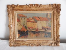 ANCIEN TABLEAU Huile sur Carton Représentant Village Marine St TROPEZ ? Signé