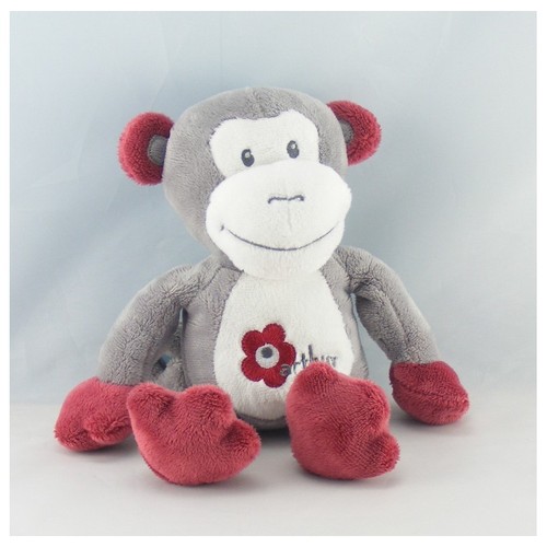 Doudou singe gris rouge arthur - gris,