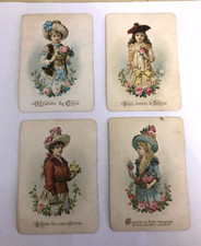 4 Anciennes chromos jeune fille Voeux Fêtes Noël Art Nouveau Chromolithographie