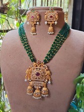 Collier Mala Indien Bollywood Plaqué Or Mariage Vert CZ Ensembles De Bijoux