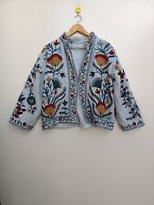 Veste Imprimée Florale Suzani En Coton Bleu Ciel Indien Vêtements Pour Femmes