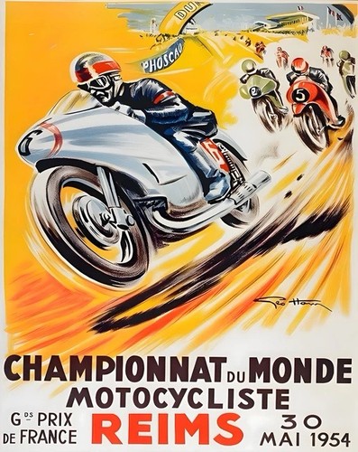 Affiche poster reims 1954 moto - 1954,