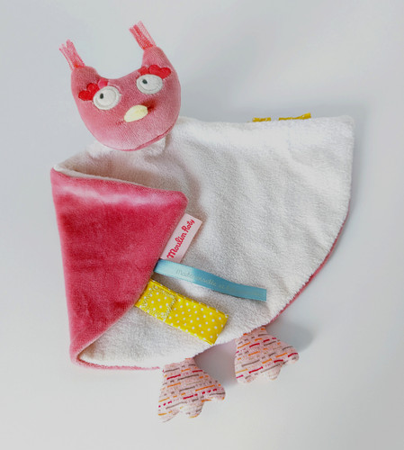 Doudou plat chouette rose - plat,