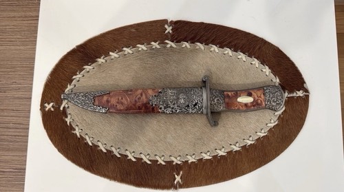 Ornate bowie knife - knife, burl