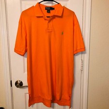 Vintage Men's Ralph Lauren Polo Shirt Sz L Short Sleeve Orange with Green Pony
