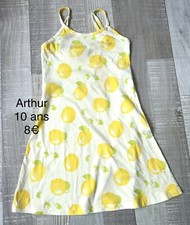 Arthur 10 Ans Fille : Chemise De Nuit Coton Blanc Motif Citrons Ete TBE
