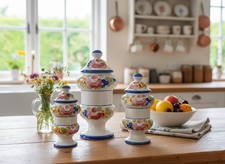 3 pots à épices de collection en céramique italienne motifs floraux vintage