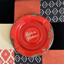 BIERE DU PECHEUR CENDRIER VINTAGE EN TOLE EMAILLEE OBERNAI ALSACE 1930