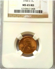 NGC BEAUTIFUL RED GEM 1948-S NGC MS65 RED LINCOLN EDGE VIEW HOLDER 68 YEARS OLD