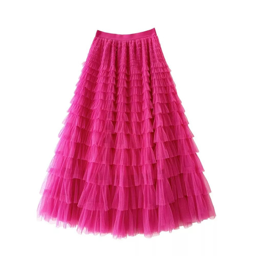 Jupe tulle long fuchsia - tulle,