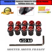 x10 Vis Fixation Bulle Moto Carénage Ecrou Yamaha Kawasaki Suzuki Honda Rouge ++