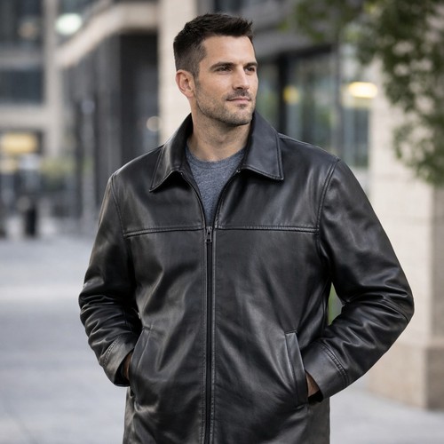 Men black leather jacket m - black,