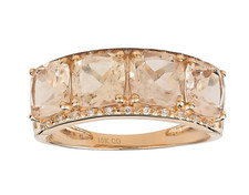 10k or Rose 4-Stone Naturel Coupe Coussin Morganite & Diamant Anniversaire Bande