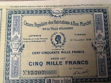 Ajaccio Corse billet Loterie 1906 Oeuvre Populaire Habitations bon marché + Rare