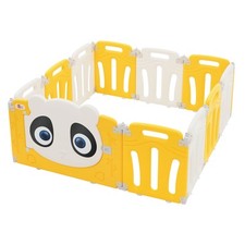 Parc bébé modulable design panda avec barrière sécurité blanc-jaune 120x120 cm