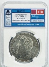 NAPOLEON III TETE LAUREE 5 FRANCS 1867.BB STRASBOURG