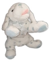 Peluche doudou chien blanc taches bleues Noeud 40 cm Jacadi