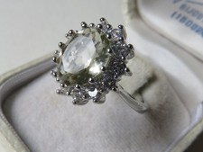 Superbe bague AMETHYSTE VERTE et BRILLANTS sur OR BLANC ARGENT T54+ style ancien