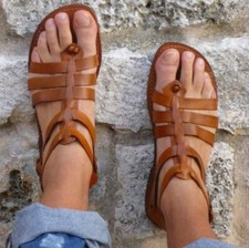 Sandale Romano Ouvert Hommes en Cuir Couleur Cuir Fait à la Main Semelle