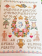 BRODERIE A POINTS COMPTES 40cm x 30cm  abécédaire brodé..couronne de roses etc