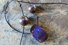 Collier cordon, 3 opales boulder, longueur réglable de 45 à 69 cm