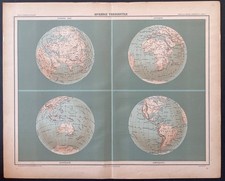 Sphère terrestre D. Aïtoff Carte géographique de 1901