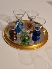 PLATEAU DORÉ + 5 VERRES DIGESTIF ? MARTINI ? VERRES BULLÉS COULEUR SERVICE DÉCO 