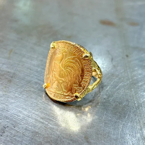Bague pièce jaune 750 - pièce,