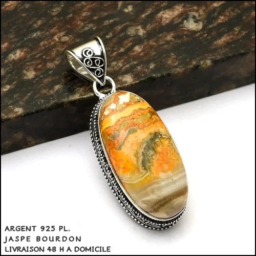 Pendentif jaspe bourdon argent - pendentif,