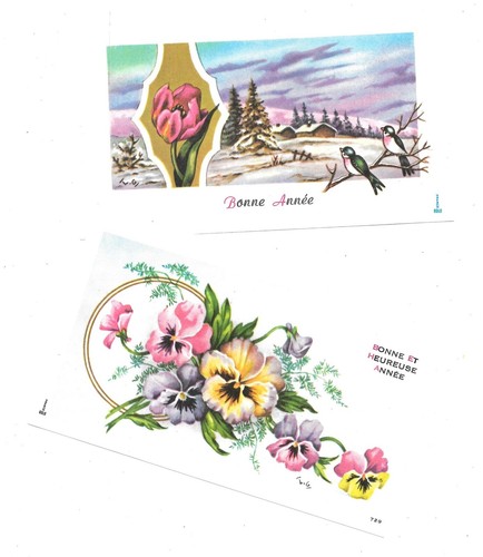 Deux cartes voeux - voeux, vintage