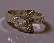 Ancienne bague Egyptienne argent massif bijou bague ANKH silver ring  Scarab T55