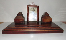 Art Déco Double Encriers en bois porte crayon  et support photo