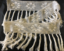 Prettiest Antique French Cream Hand Crochet Lamp Drape Curtain Trim 5FT 10"